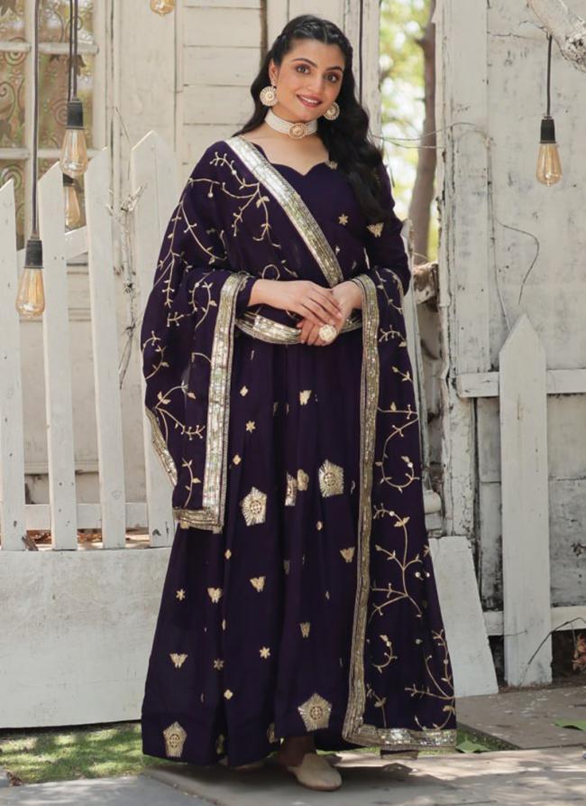 Vichitra Shimmer Purple Party Wear Sequins Work Readymade Gown With Dupatta